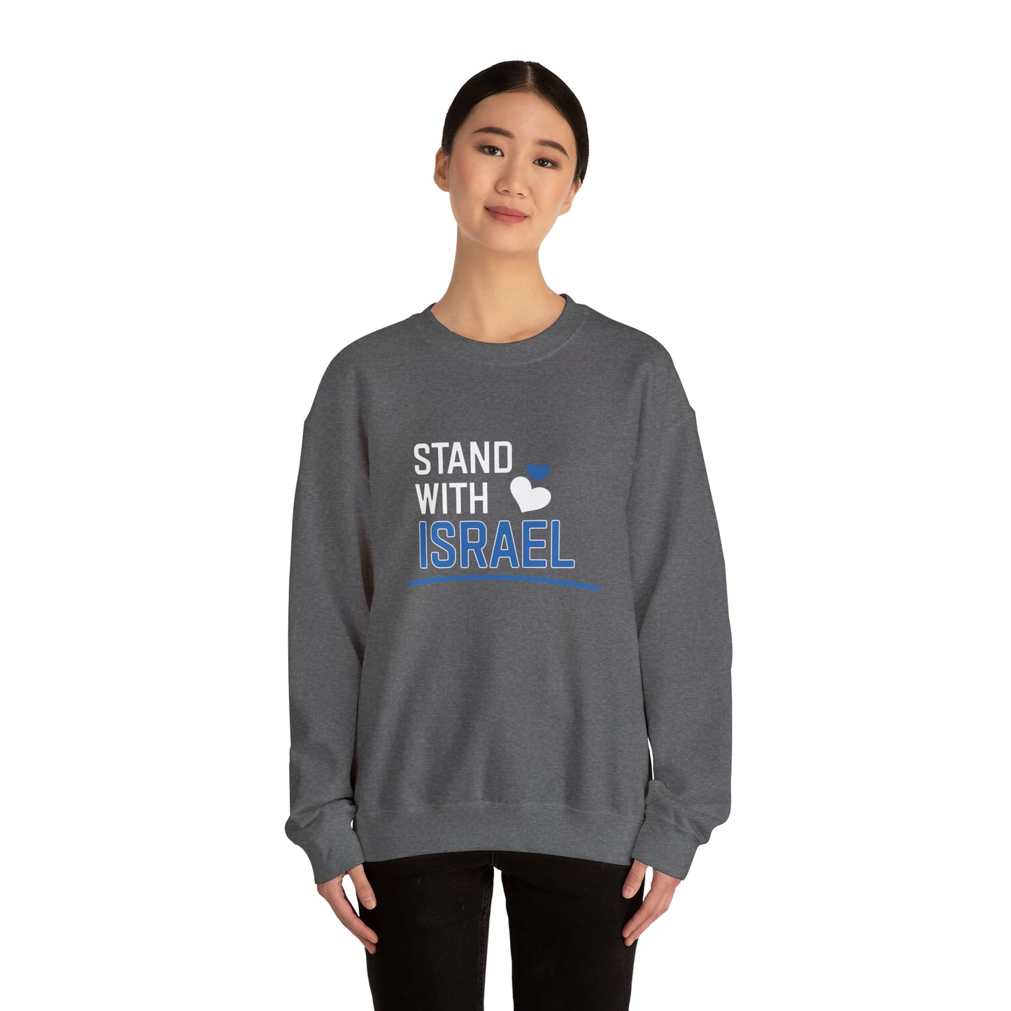 Stand With Israel Blue and White Hearts Crewneck Sweatshirt