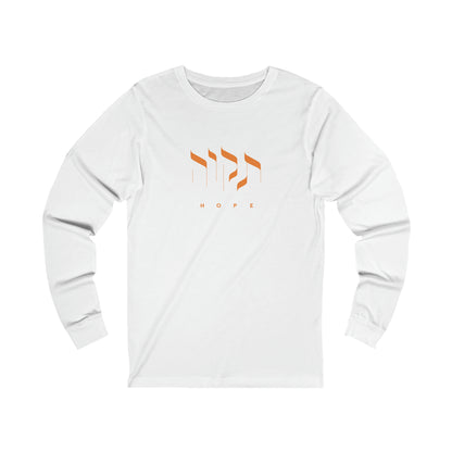 Tikvah for Bibas (Hope for Bibas) Orange Letters Long Sleeve Tee