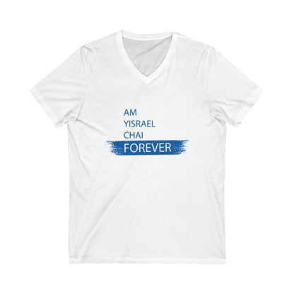 Am Yisrael Chai Forever Blue Stripe V-Neck Tee