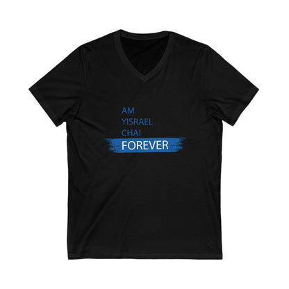 Am Yisrael Chai Forever Blue Stripe V-Neck Tee