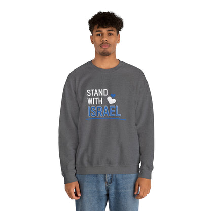 Stand With Israel Blue and White Hearts Crewneck Sweatshirt