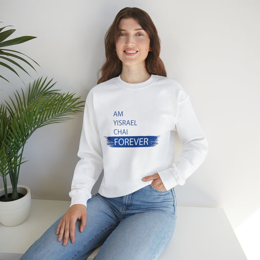 Am Yisrael Chai Forever Blue Stripe Crewneck Sweatshirt