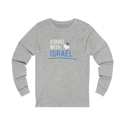 Stand With Israel Blue and White Hearts Long Sleeve Tee