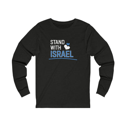 Stand With Israel Blue and White Hearts Long Sleeve Tee