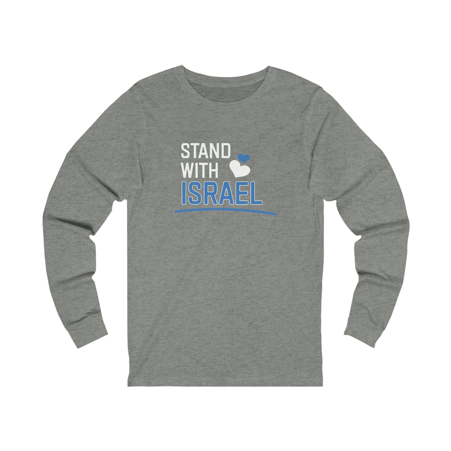 Stand With Israel Blue and White Hearts Long Sleeve Tee