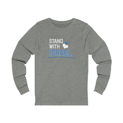 Stand With Israel Blue and White Hearts Long Sleeve Tee