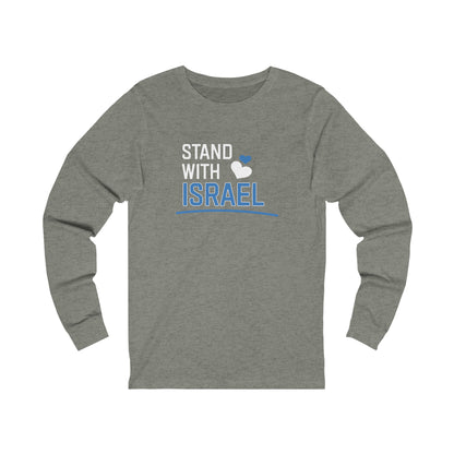 Stand With Israel Blue and White Hearts Long Sleeve Tee