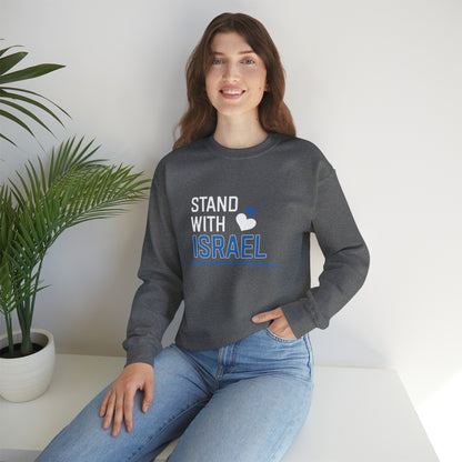 Stand With Israel Blue and White Hearts Crewneck Sweatshirt