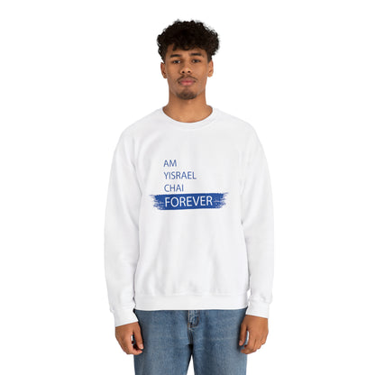 Am Yisrael Chai Forever Blue Stripe Crewneck Sweatshirt