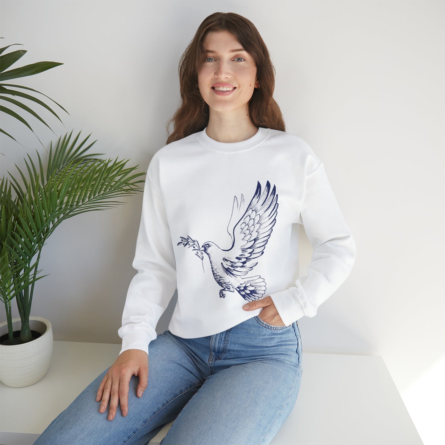 Dove With Olive Branch Crewneck Sweatshirt