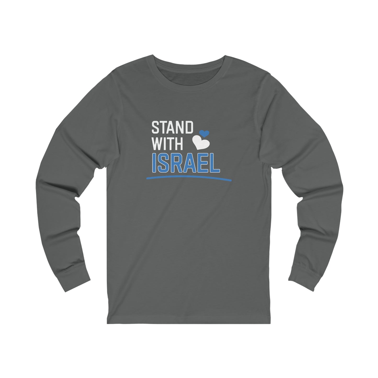 Stand With Israel Blue and White Hearts Long Sleeve Tee