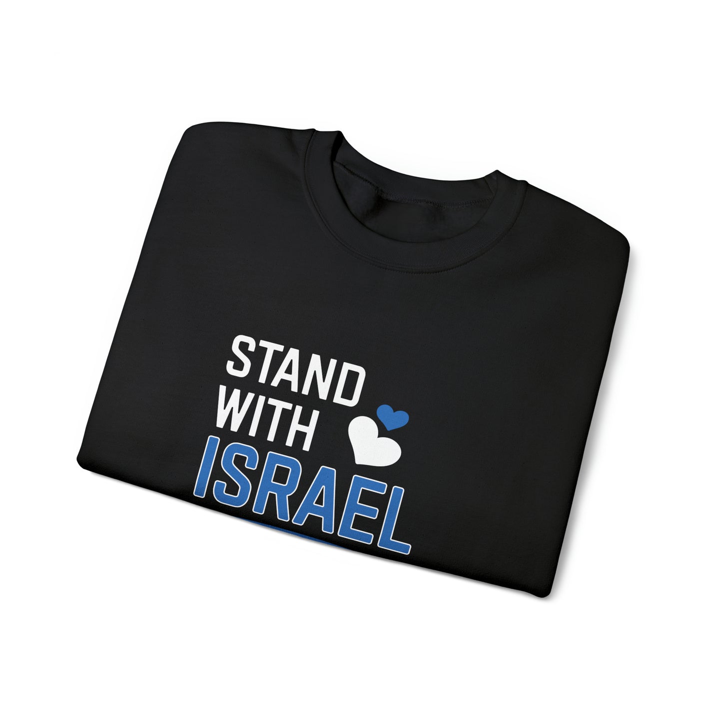 Stand With Israel Blue and White Hearts Crewneck Sweatshirt