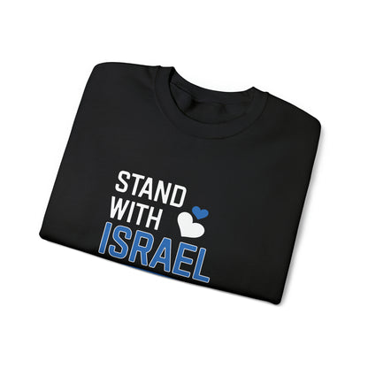 Stand With Israel Blue and White Hearts Crewneck Sweatshirt