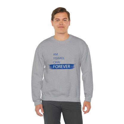 Am Yisrael Chai Forever Blue Stripe Crewneck Sweatshirt