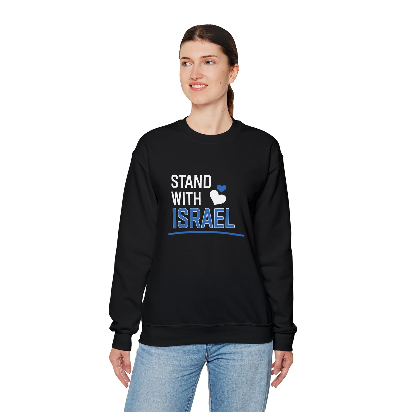 Stand With Israel Blue and White Hearts Crewneck Sweatshirt