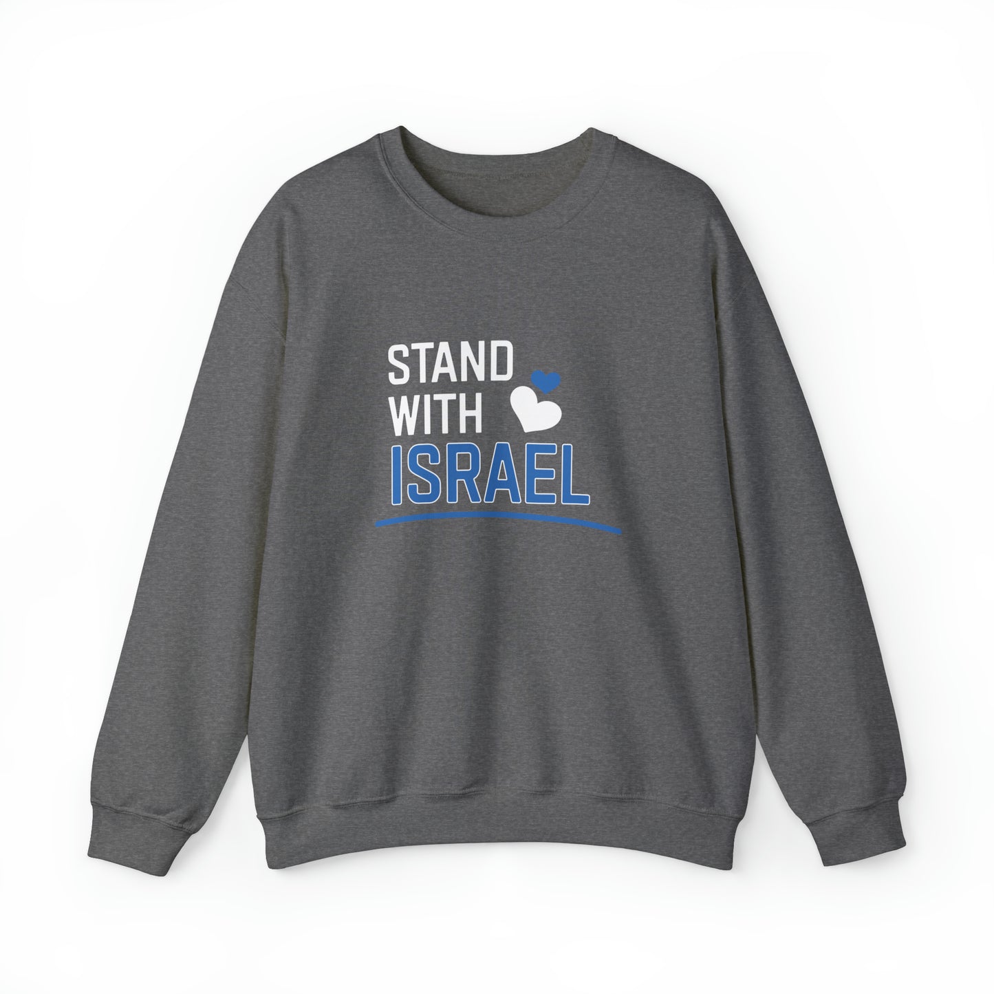 Stand With Israel Blue and White Hearts Crewneck Sweatshirt