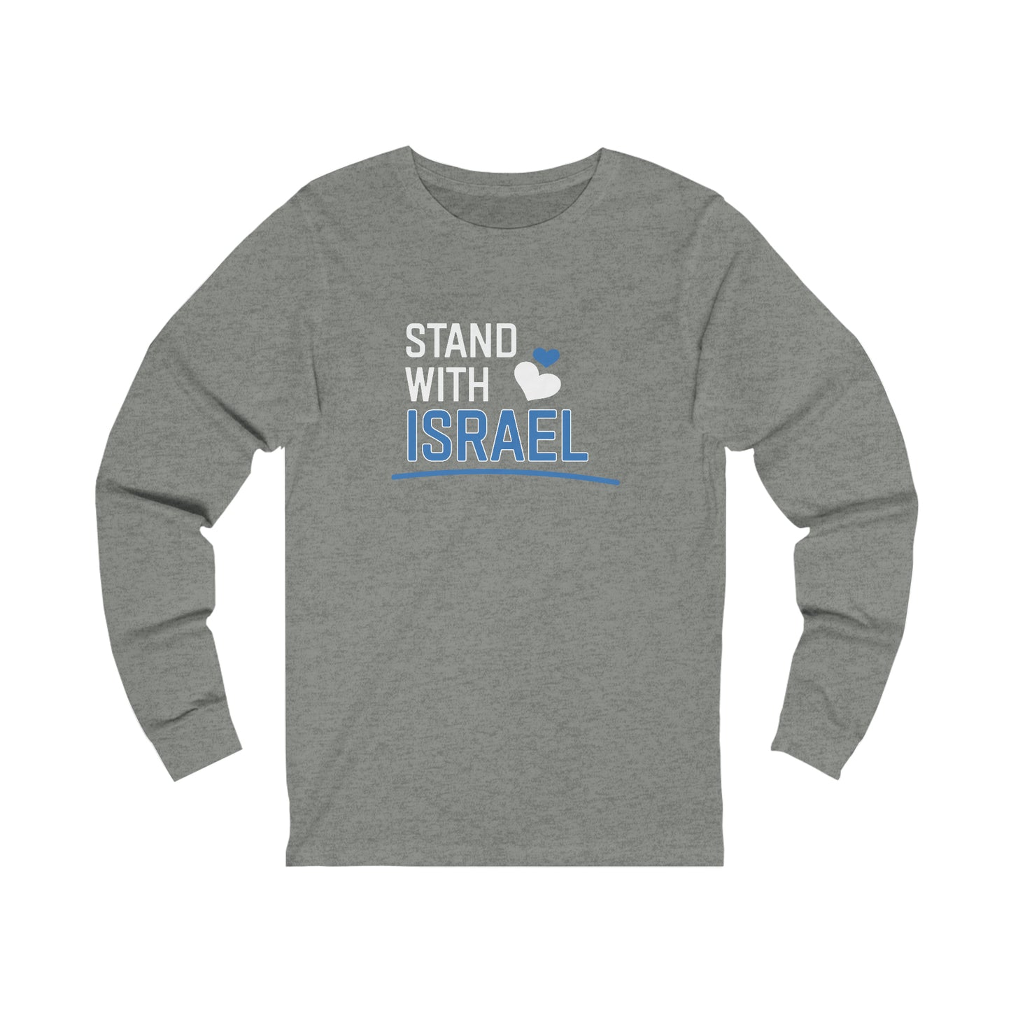 Stand With Israel Blue and White Hearts Long Sleeve Tee