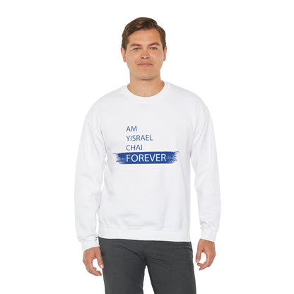 Am Yisrael Chai Forever Blue Stripe Crewneck Sweatshirt