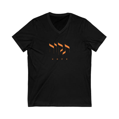 Tikvah for Bibas (Hope for Bibas) Orange Letters V-Neck Tee