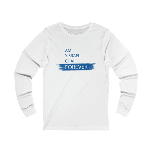 Am Yisrael Chai Forever Blue Stripe Long Sleeve Tee