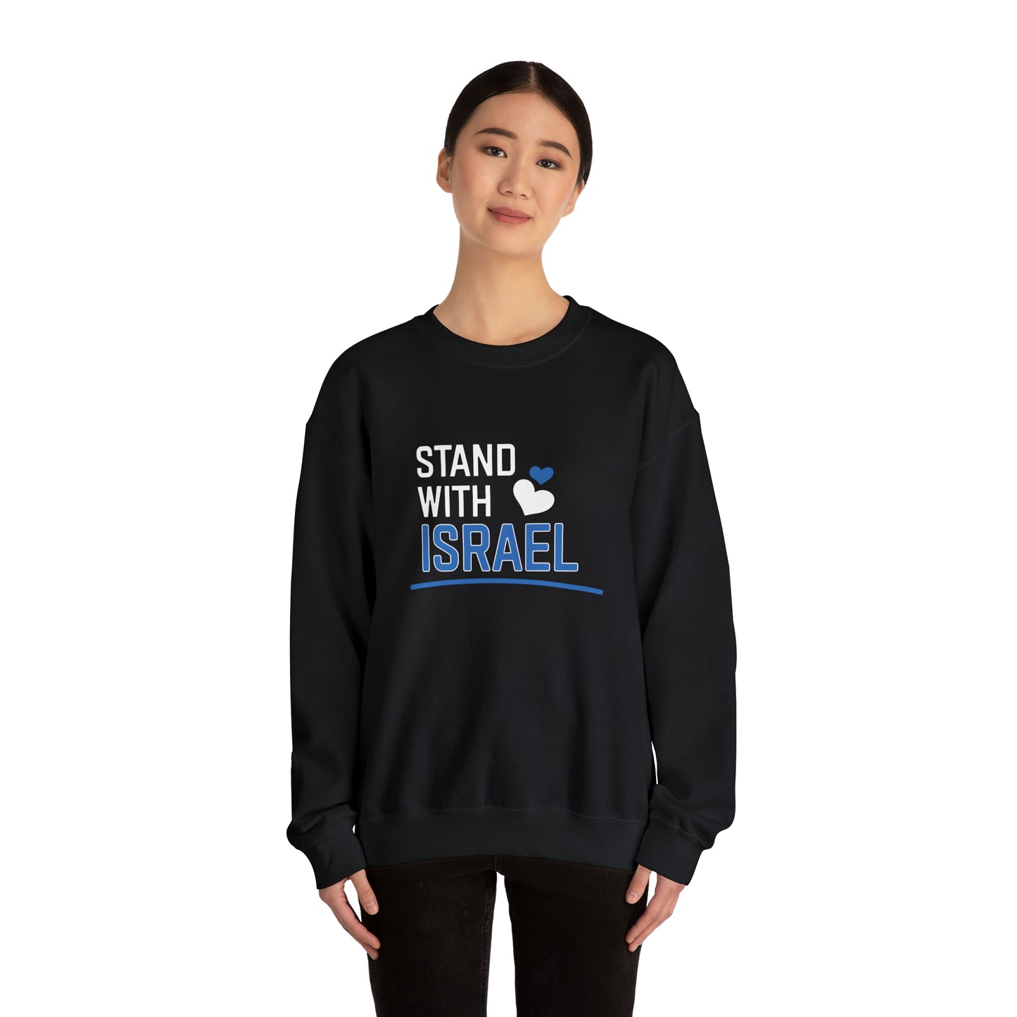 Stand With Israel Blue and White Hearts Crewneck Sweatshirt