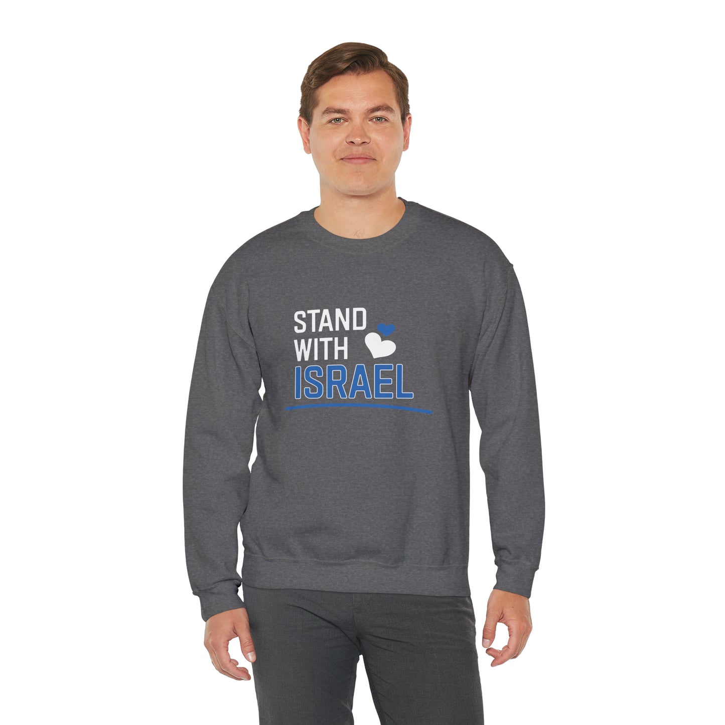 Stand With Israel Blue and White Hearts Crewneck Sweatshirt