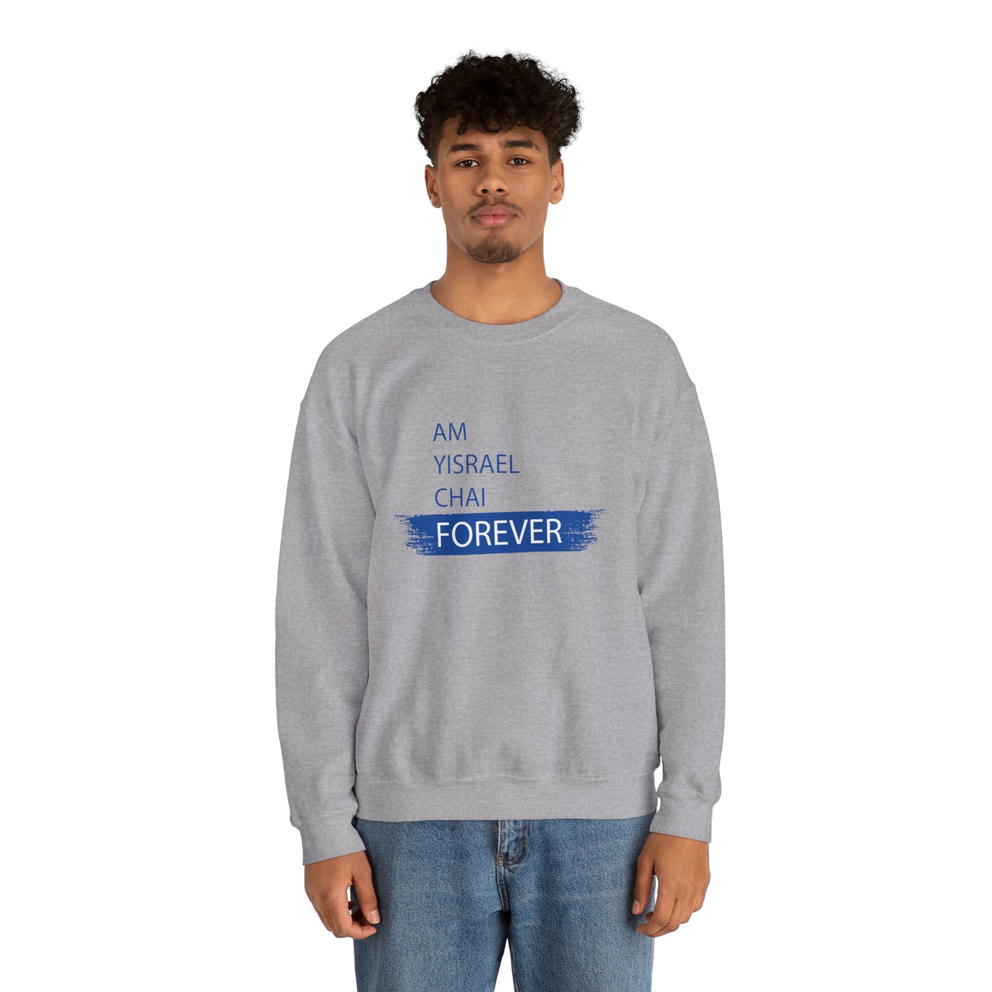 Am Yisrael Chai Forever Blue Stripe Crewneck Sweatshirt