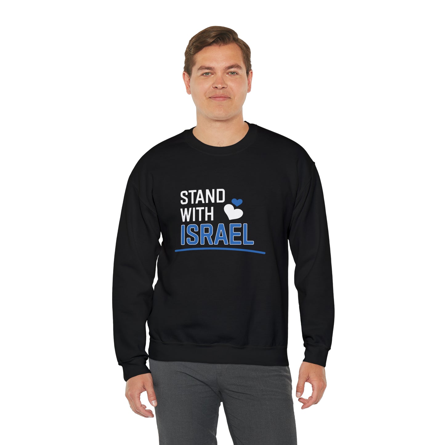 Stand With Israel Blue and White Hearts Crewneck Sweatshirt