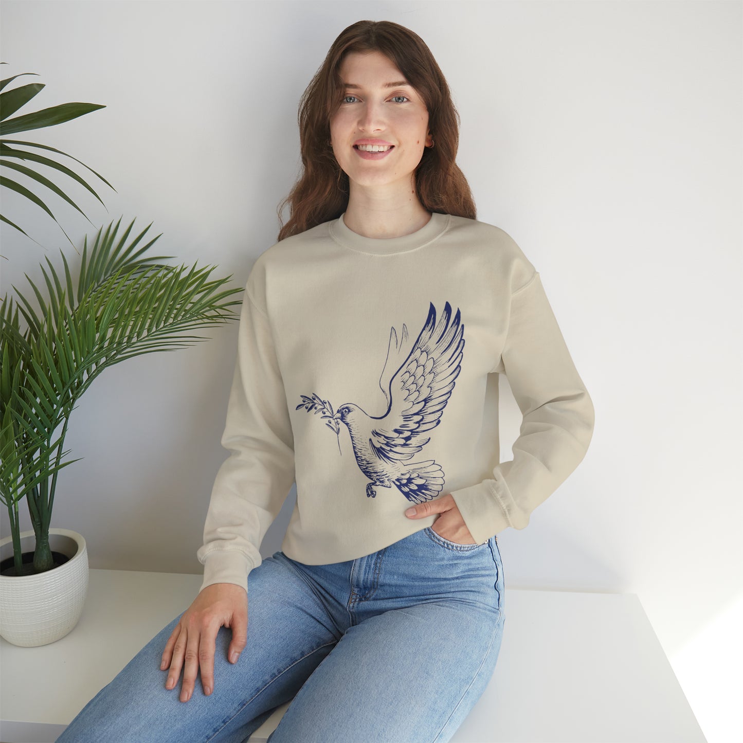 Dove With Olive Branch Crewneck Sweatshirt