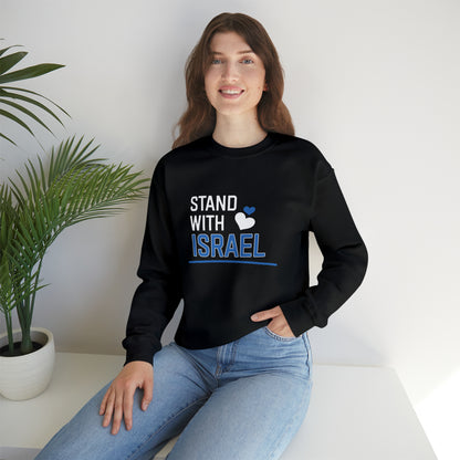 Stand With Israel Blue and White Hearts Crewneck Sweatshirt