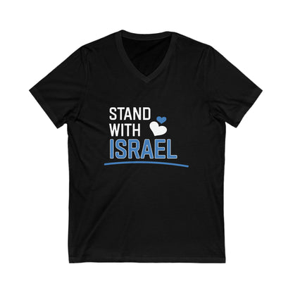 Stand With Israel Blue and White Hearts V-Neck Tee