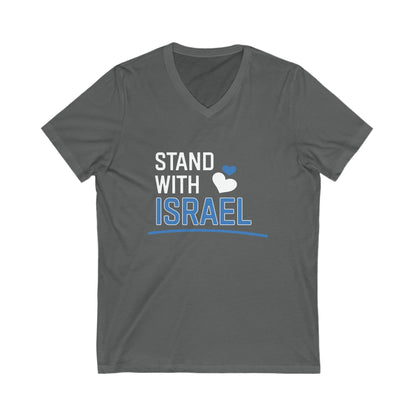 Stand With Israel Blue and White Hearts V-Neck Tee