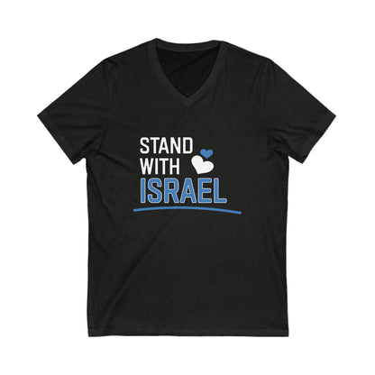 Stand With Israel Blue and White Hearts V-Neck Tee