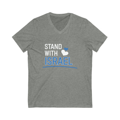 Stand With Israel Blue and White Hearts V-Neck Tee