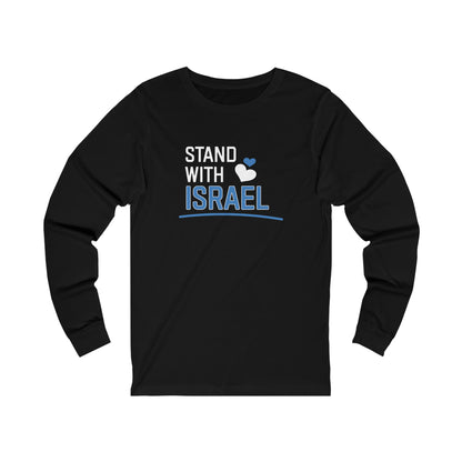 Stand With Israel Blue and White Hearts Long Sleeve Tee