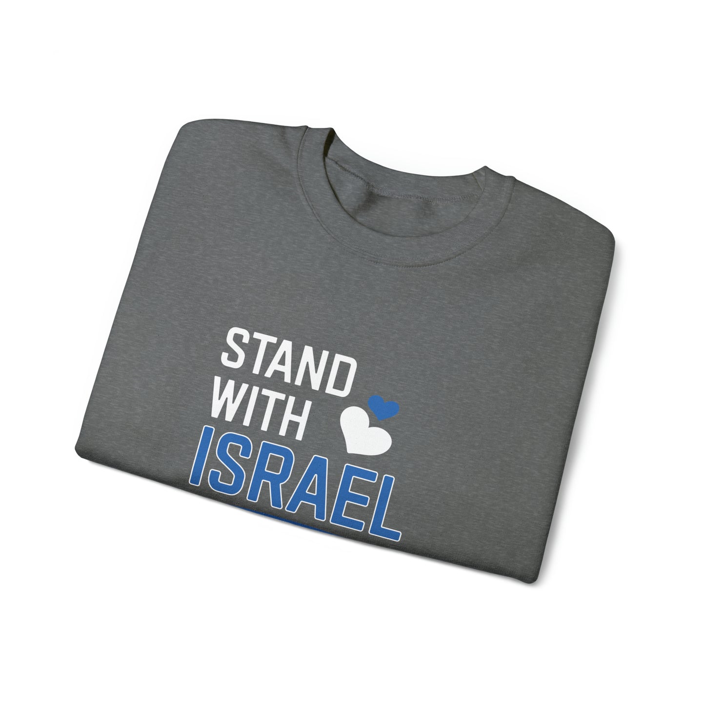 Stand With Israel Blue and White Hearts Crewneck Sweatshirt